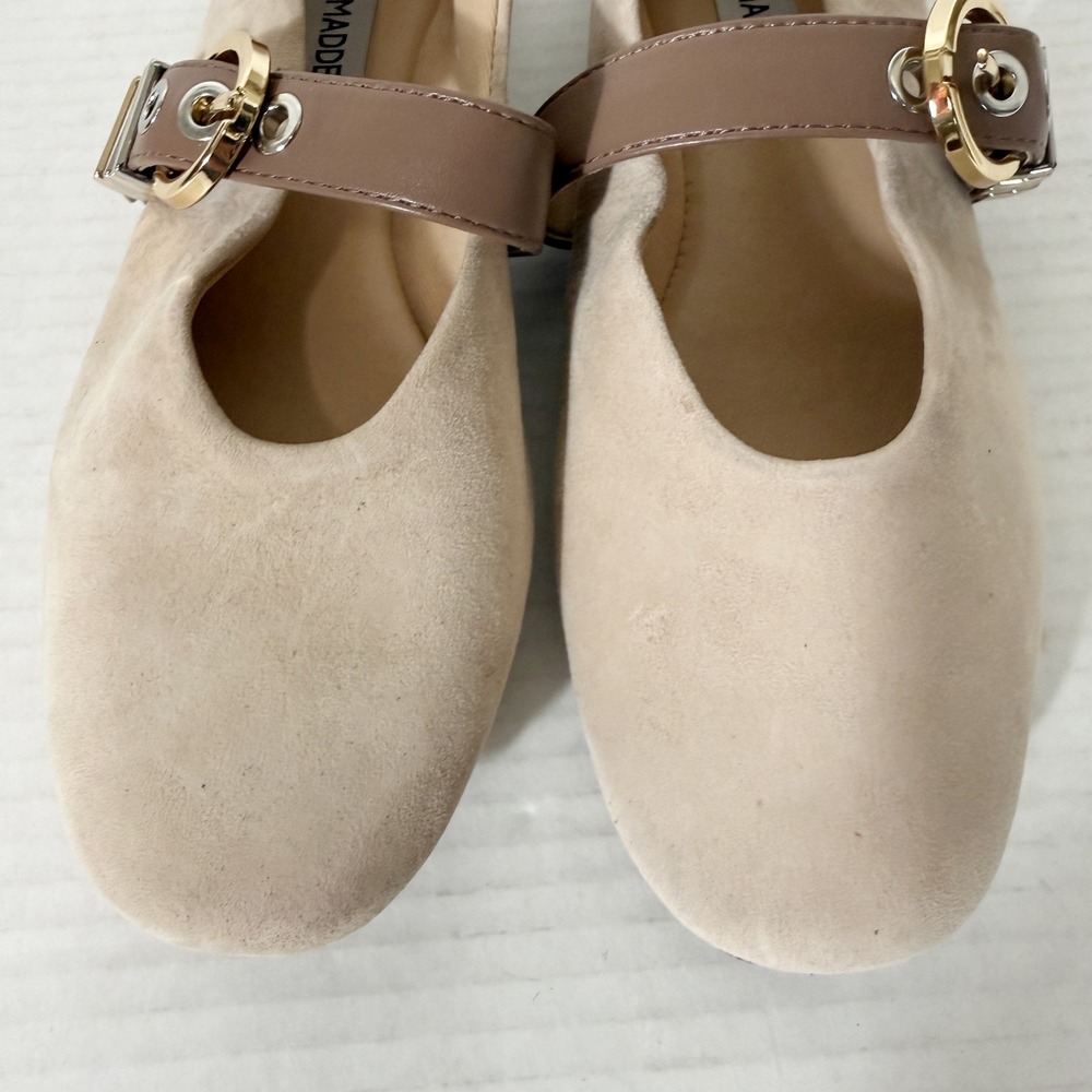 Steve Madden Lucia Suede Beige Mary Jane Buckle Ballet Flats Size 6 - Picture 4 of 7